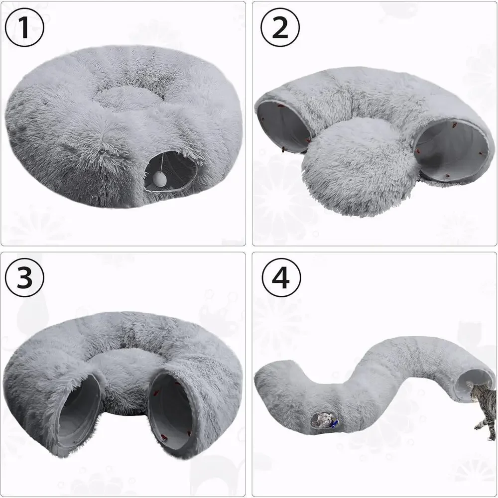 Indoor Cat Tunnel Bed with Central Mat